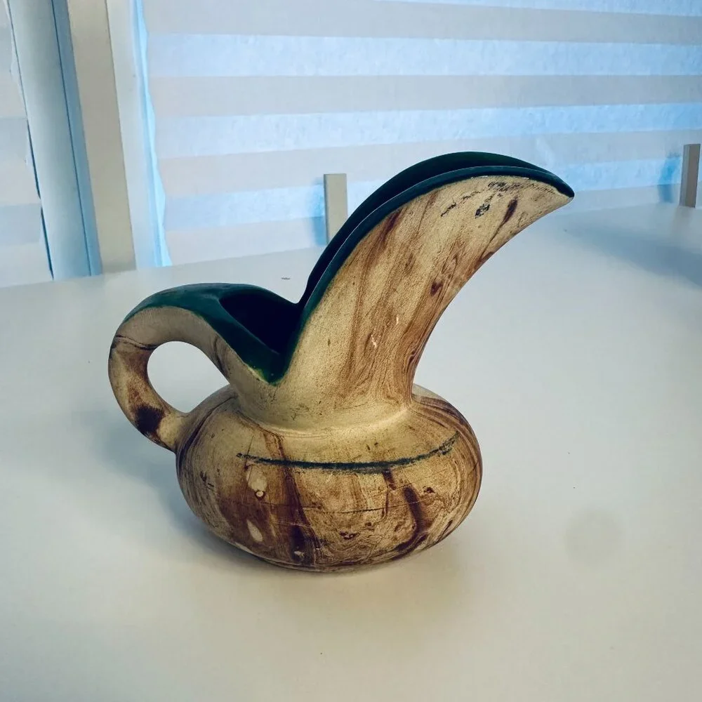 Vintage Rocky Mountain ROMCO Art Pottery Brown Swirl Pitcher Vase Green Interior